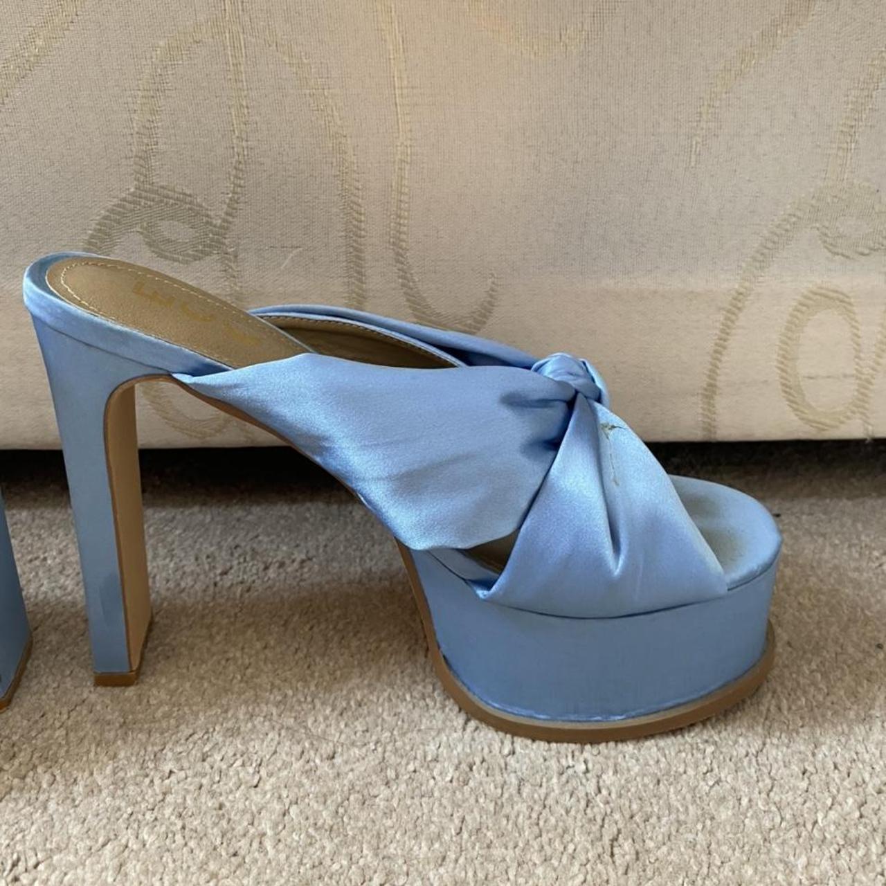 EGO official Size 6 blue satin chunky wedge... Depop