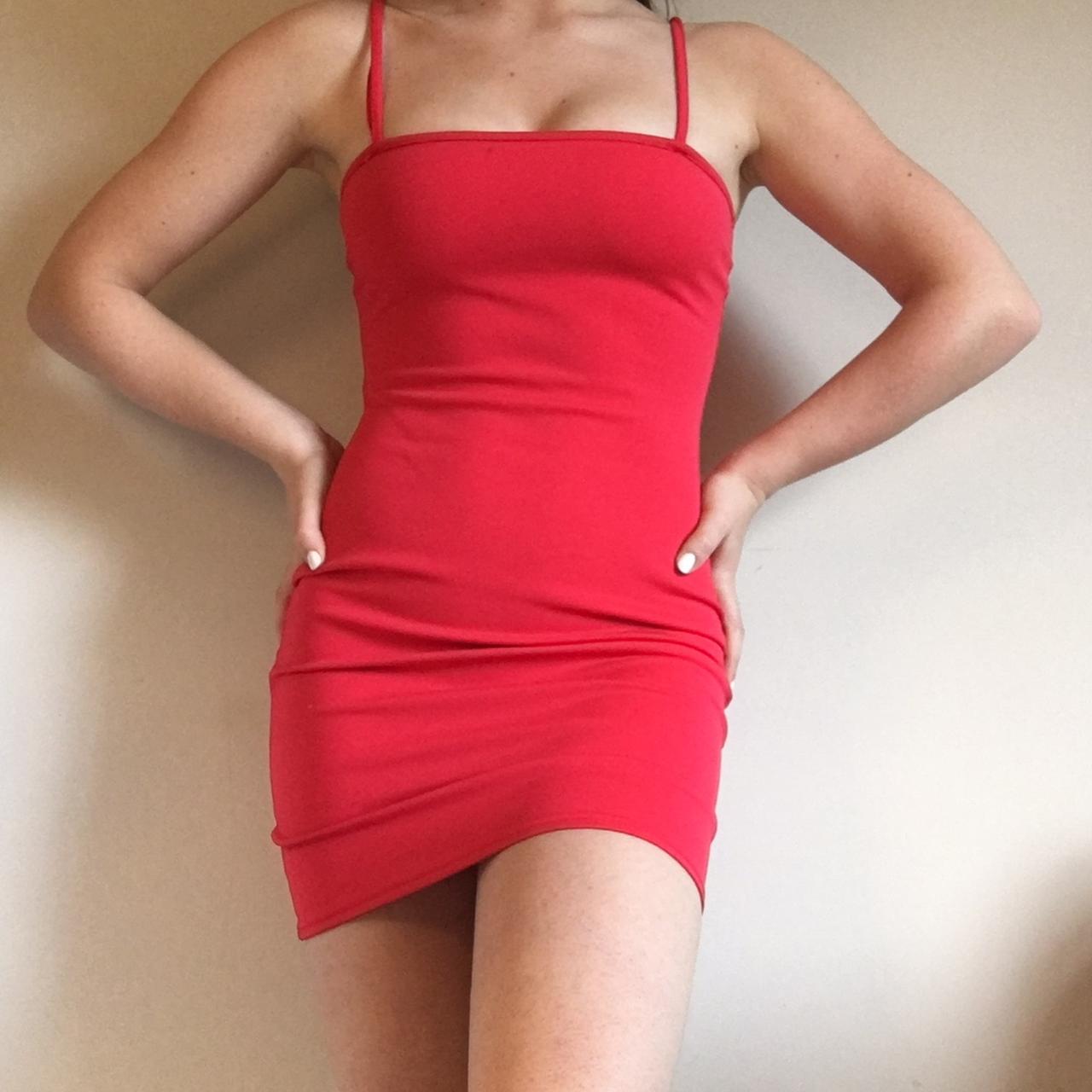 red straight neck bodycon dress