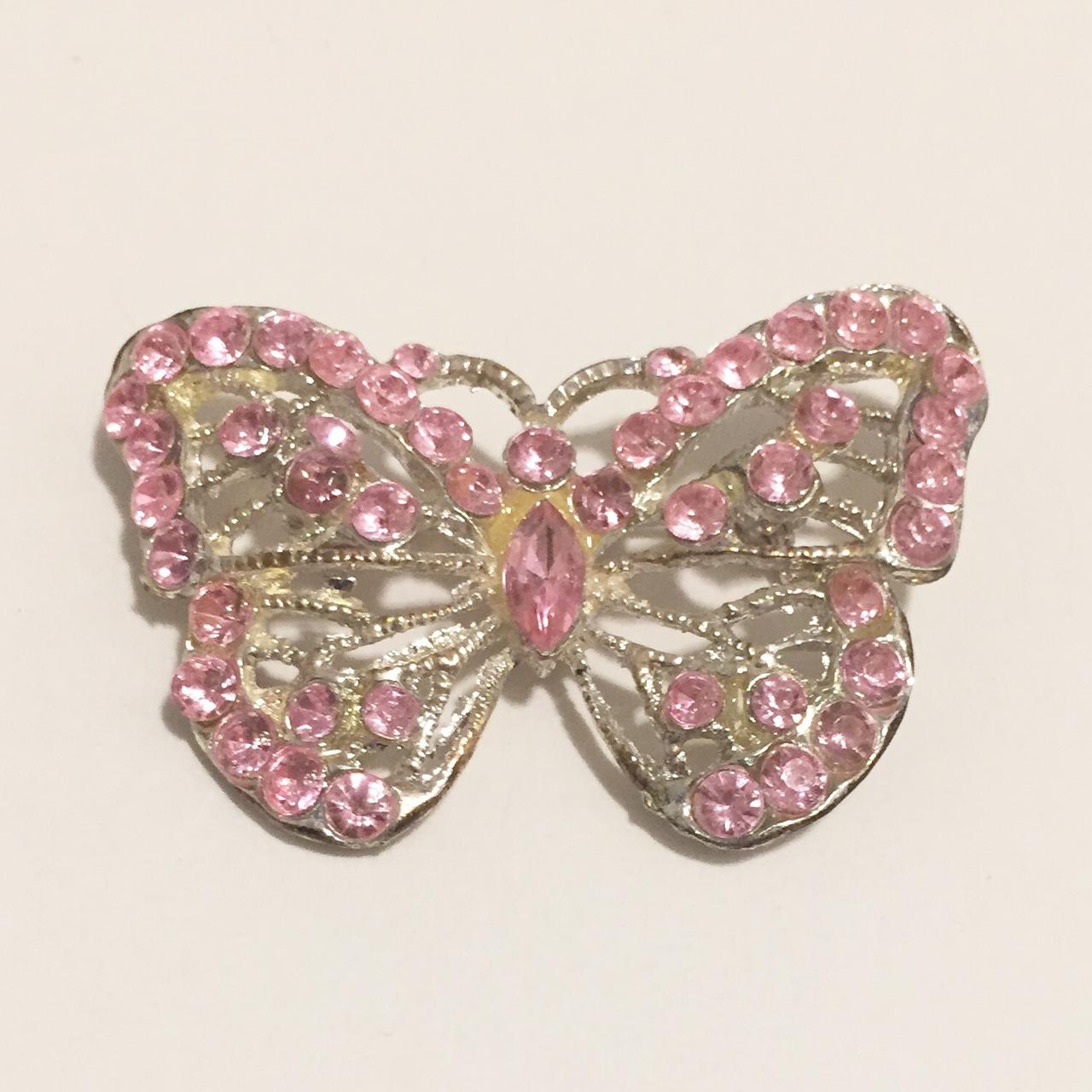 2 Vintage Butterfly Pins with Rhinestones Red - Depop