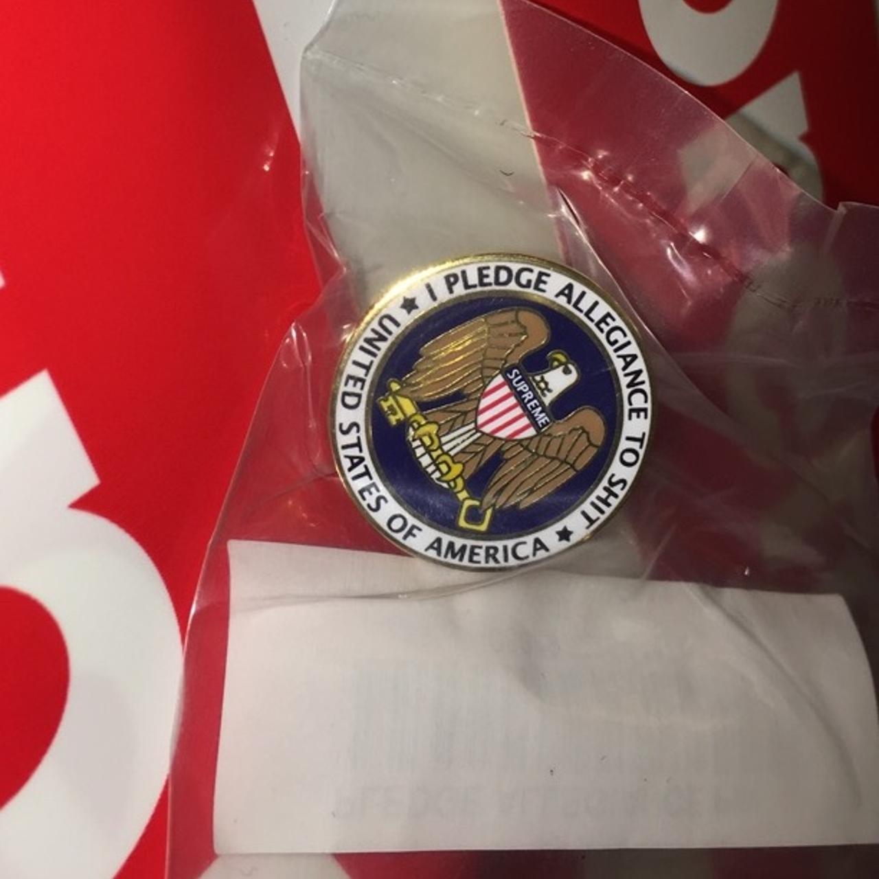 I pledge allegiance to shit” •SUPREME PIN +sticker - Depop