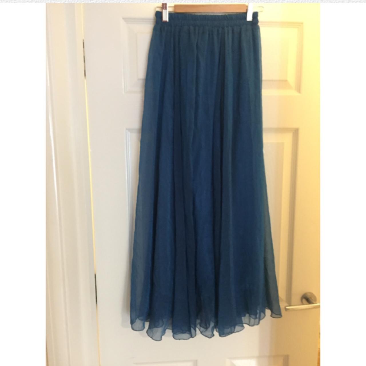 Beautiful long blue summer skirt, silk underskirt... Depop