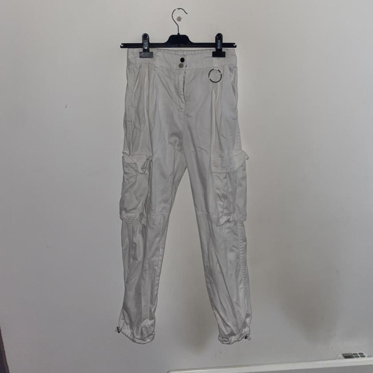 High waisted white womens cargo trousers size 10... - Depop