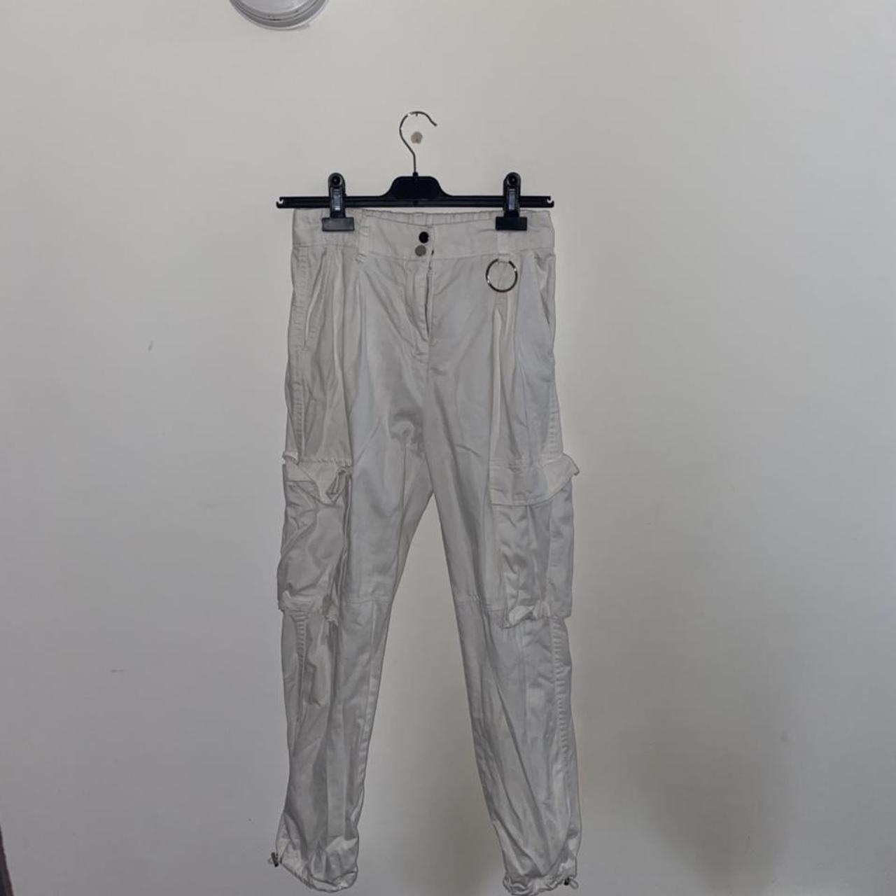 High waisted white womens cargo trousers size 10... - Depop