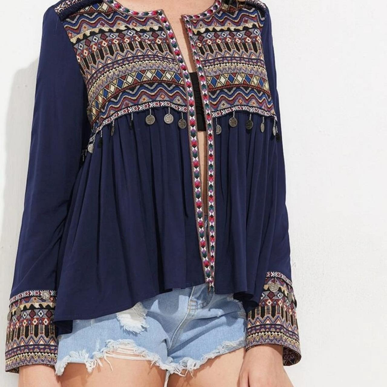 Tribal embroidered dip hem hotsell smock top