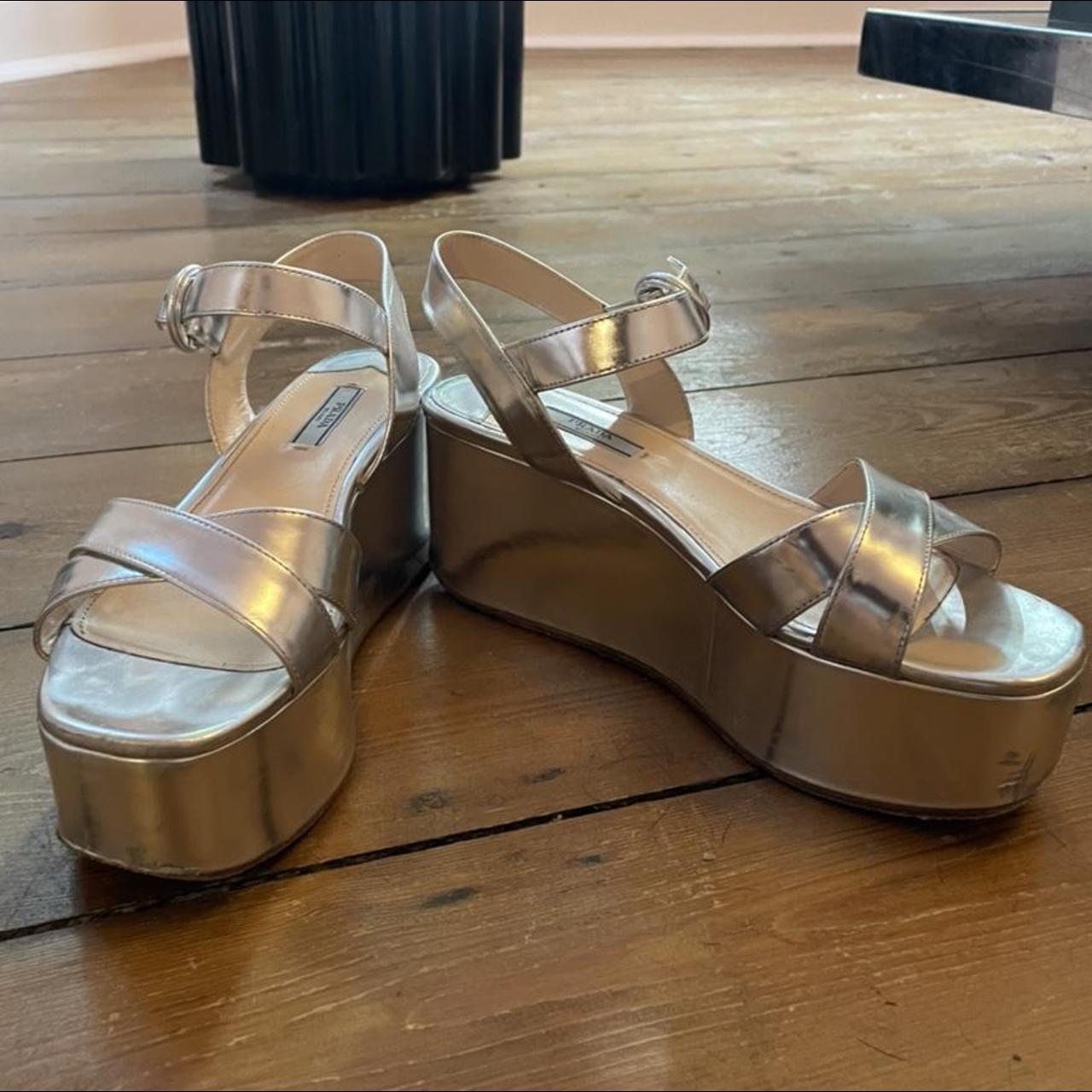 Prada silver wedge platform sandals UK 6. Great