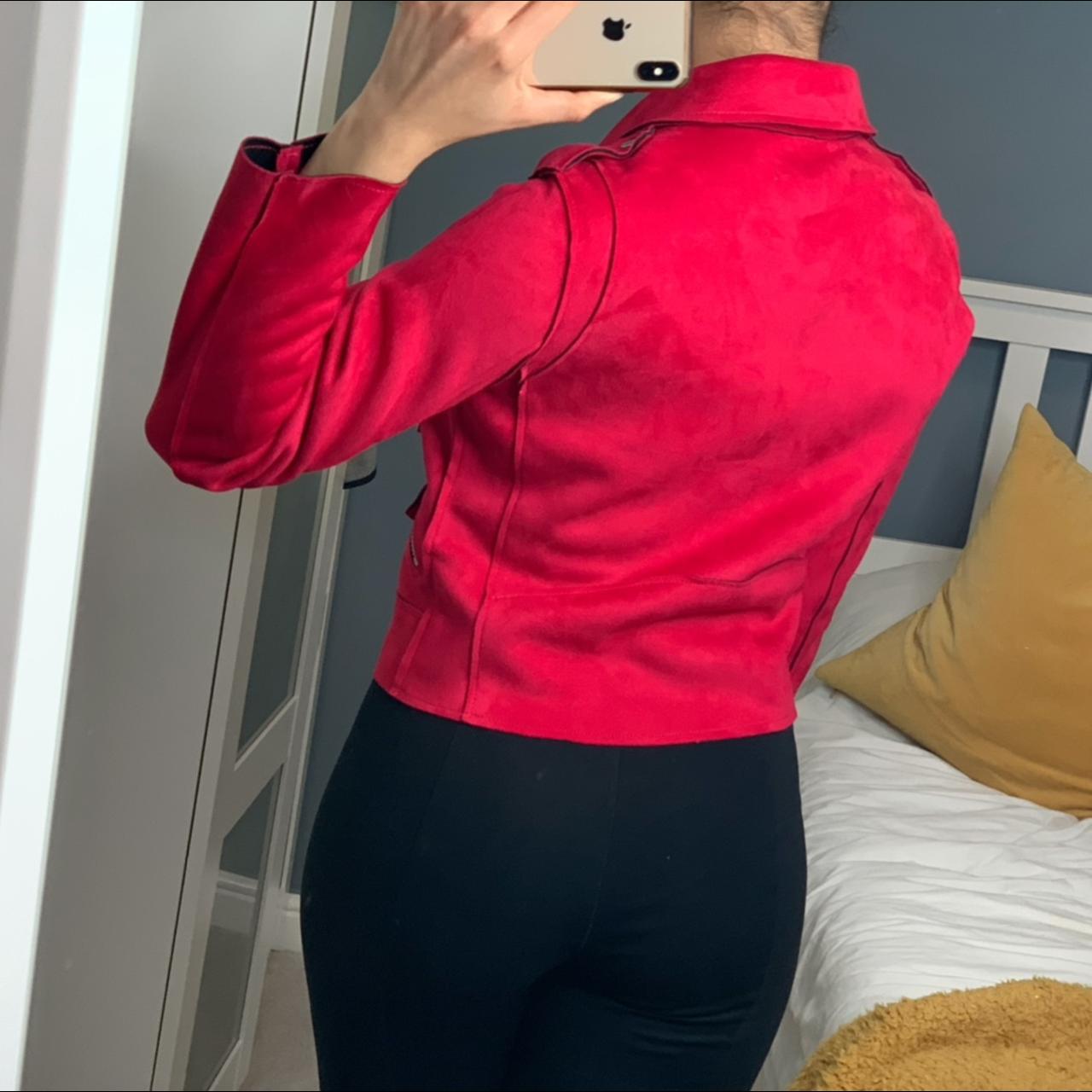 Mango casual biker jacket in faux suede Fuchsia 🍒... Depop