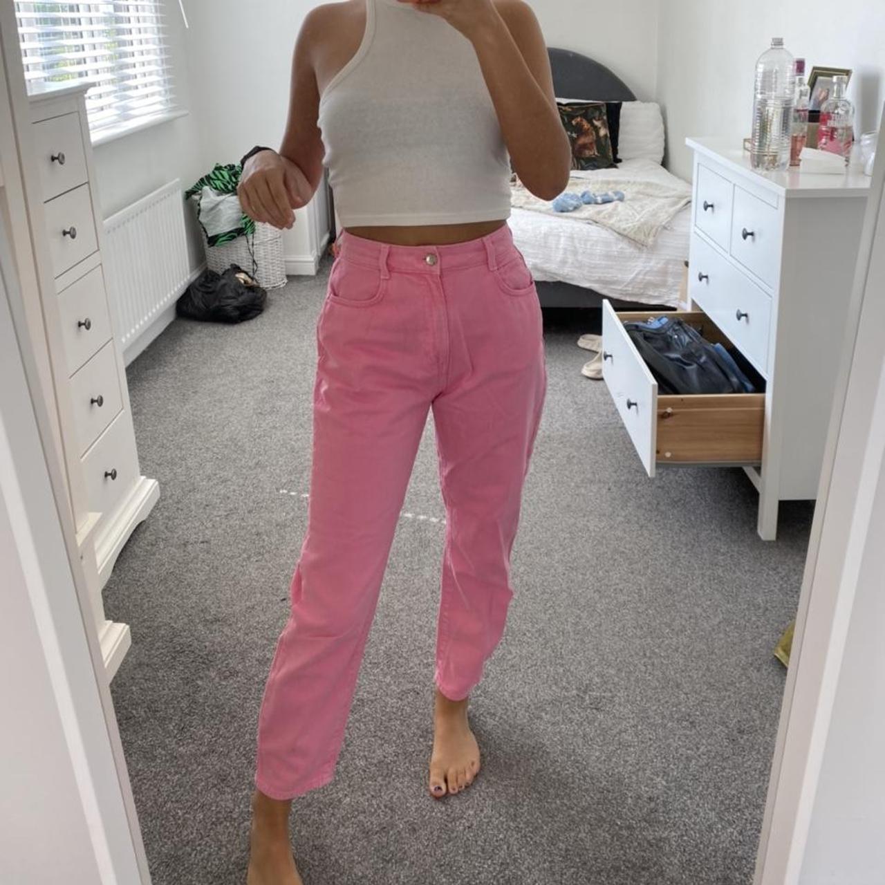 Pink Zara Mom jeans, worn once. Size 10 #zara #momjeans - Depop