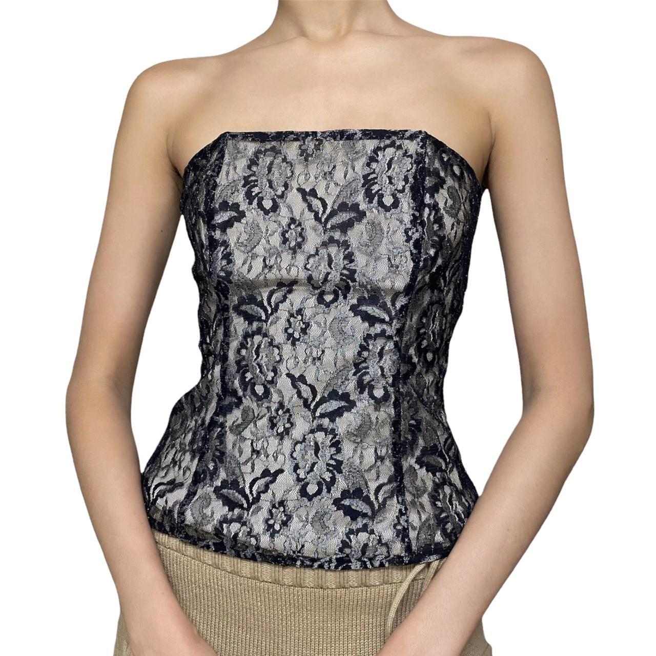 strapless corset top black and silver ...