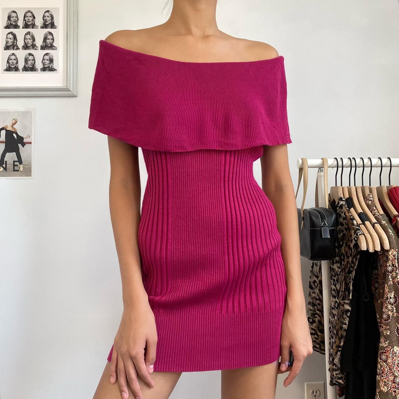 knit sweater dress hot pink ribbed knit mini dress... - Depop