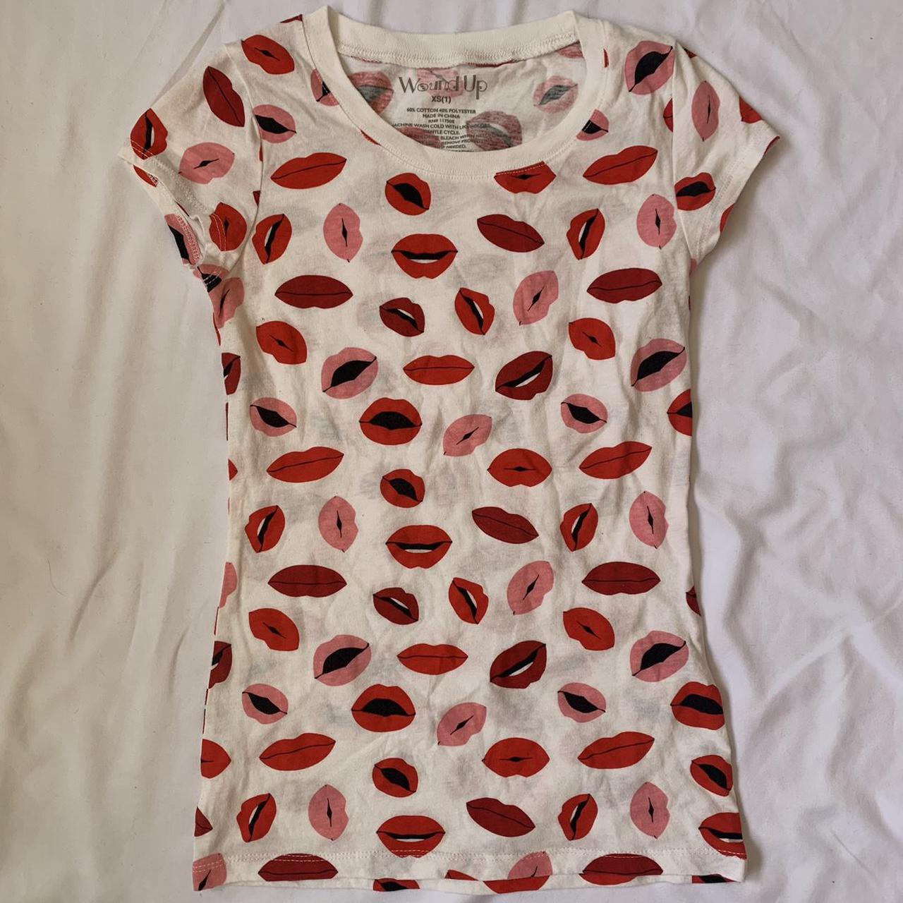 Women's White and Red Shirt Depop