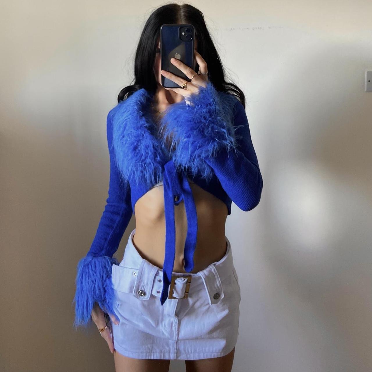 Y2K style denim white mini skirt belted denim mini... Depop