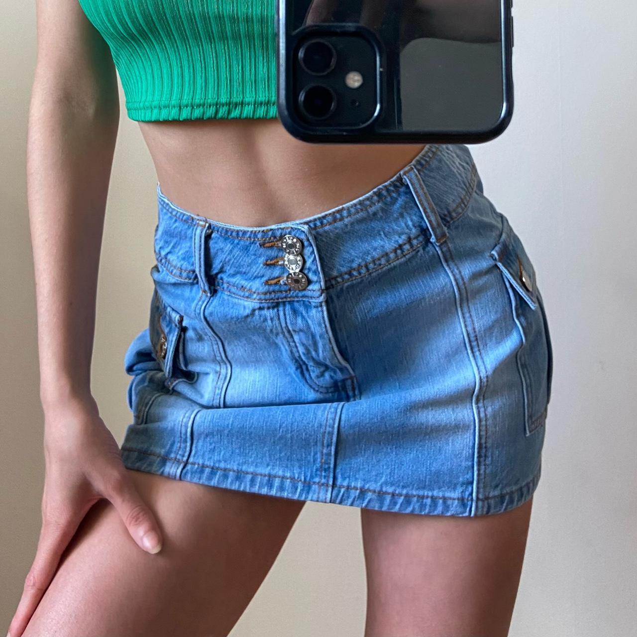 Y2K style cargo denim mini skirt blue denim skirt... Depop