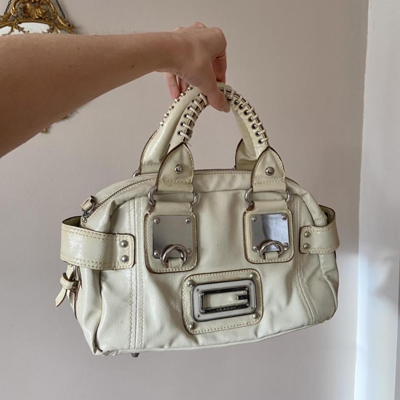 Y2K guess bag cream leather guess bag handbag with... Depop