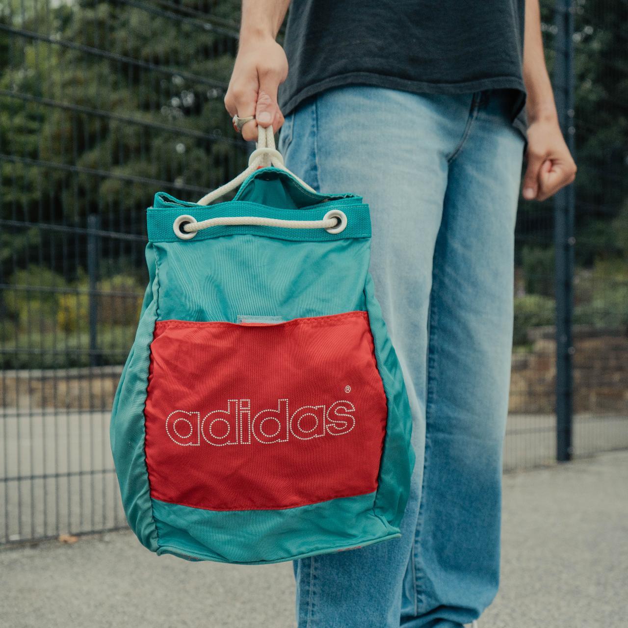 Unisex vintage Adidas green & red sports bag... Depop