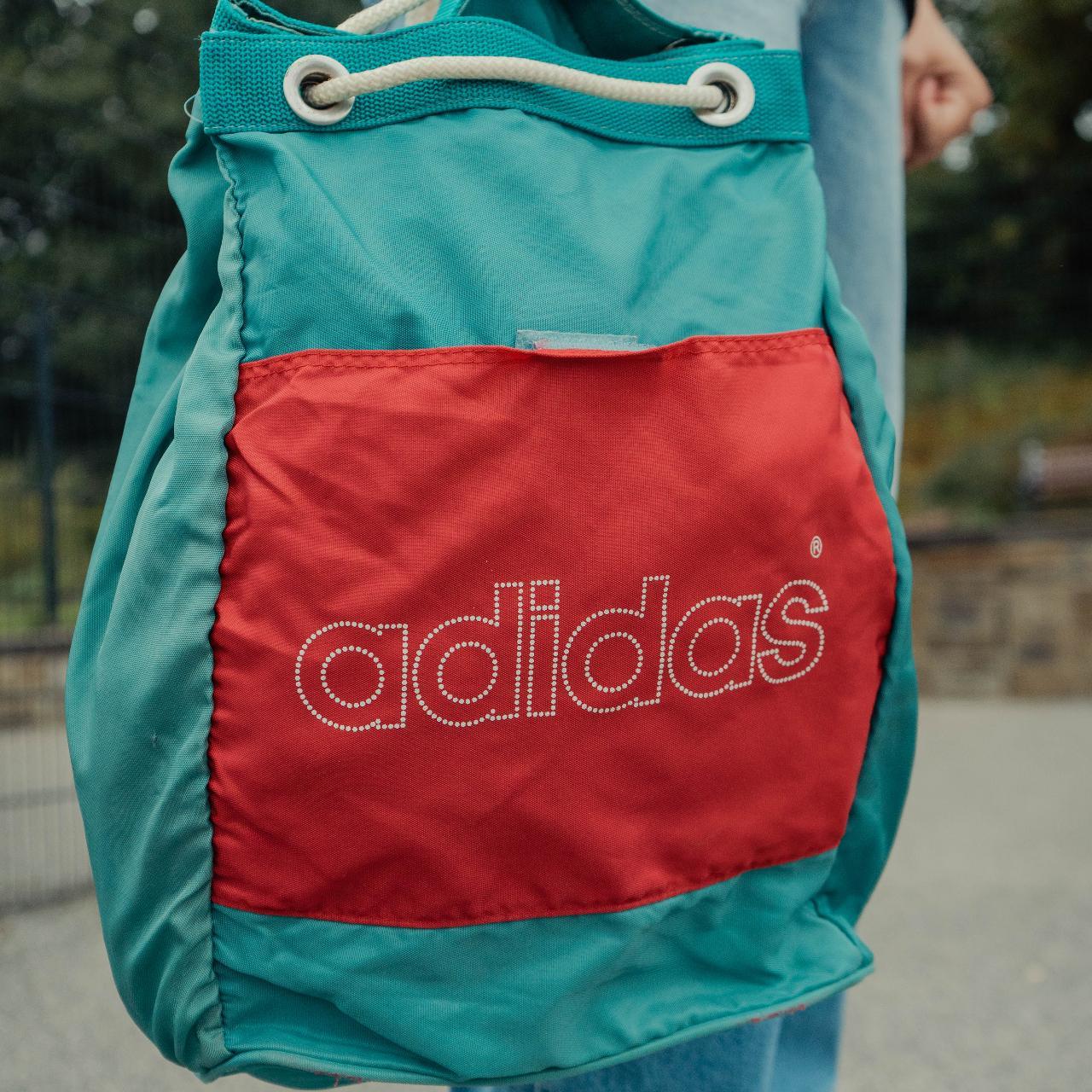 Unisex vintage Adidas green & red sports bag... Depop