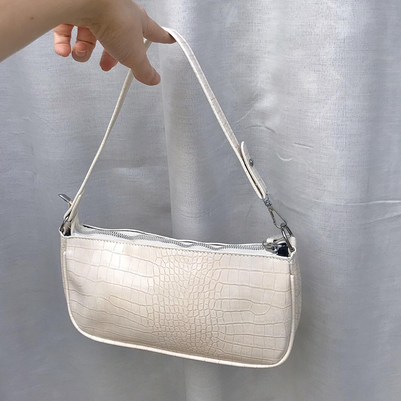Cream snakeskin print leather baguette bag with Depop - Main Image