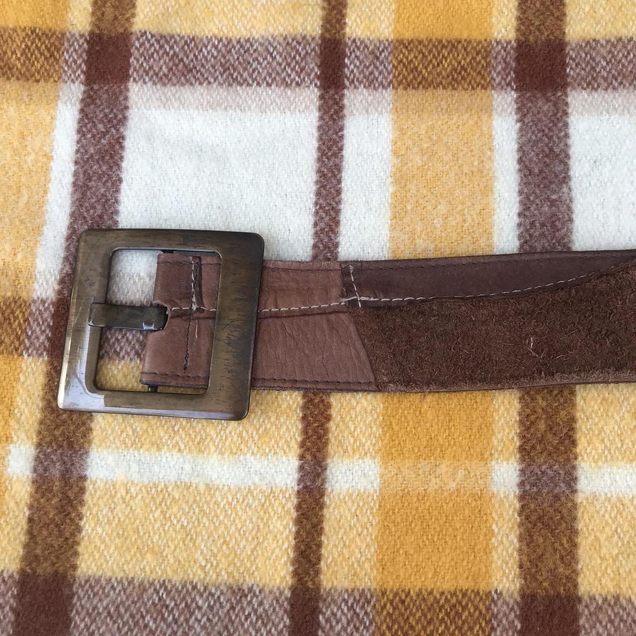 Brown leather belt with patchwork style design. 🍓Big... - Depop