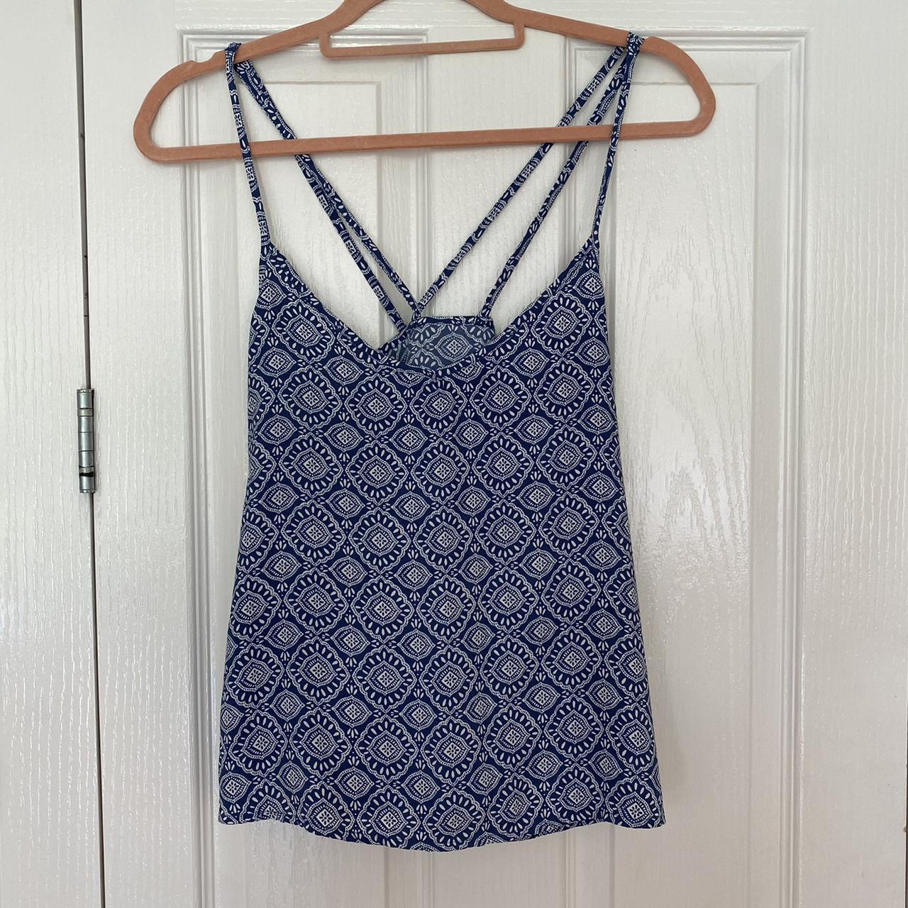 Blue and white Print cami top So summery Size... - Depop