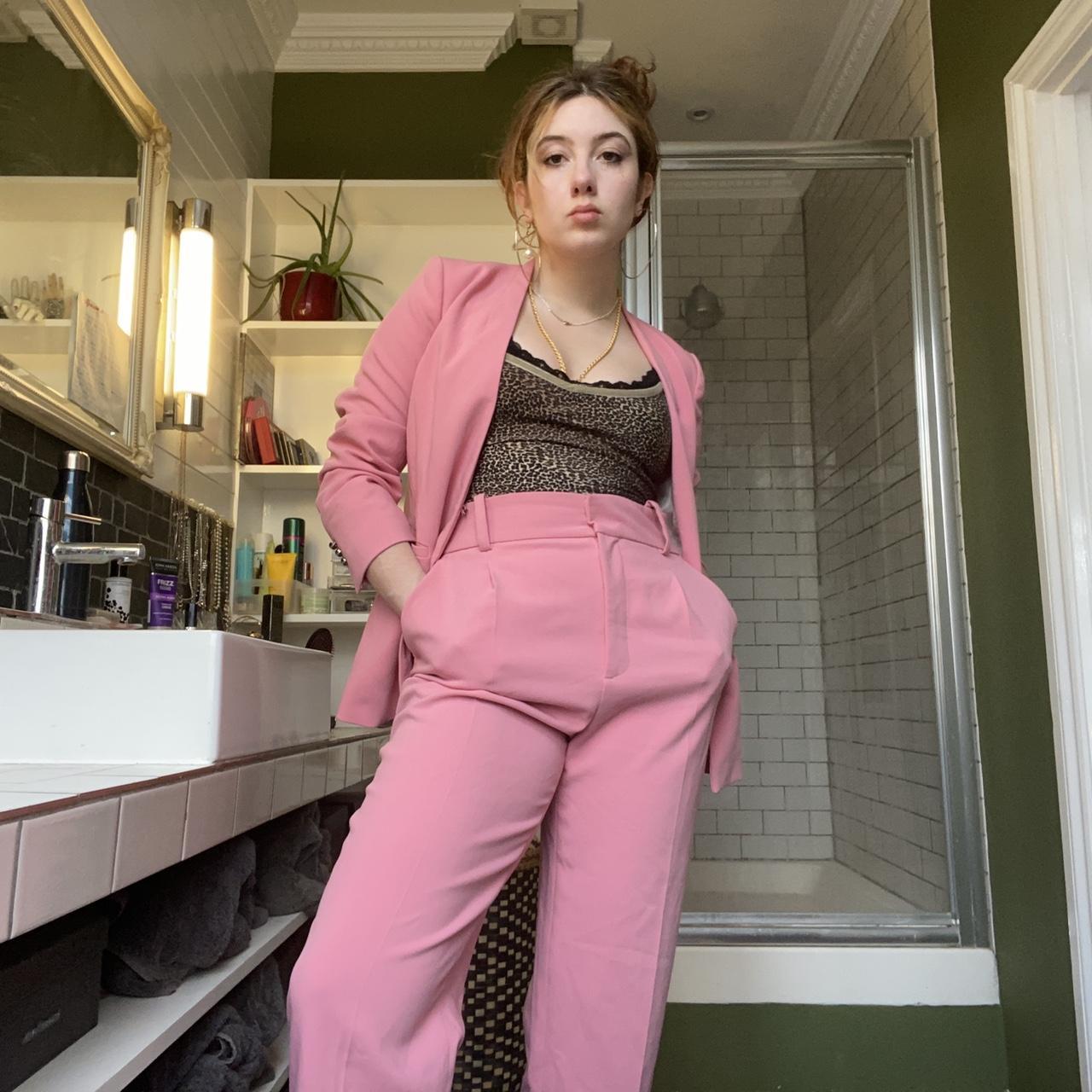 Twopiece, blazer and trousers pink suit from Zara.... Depop