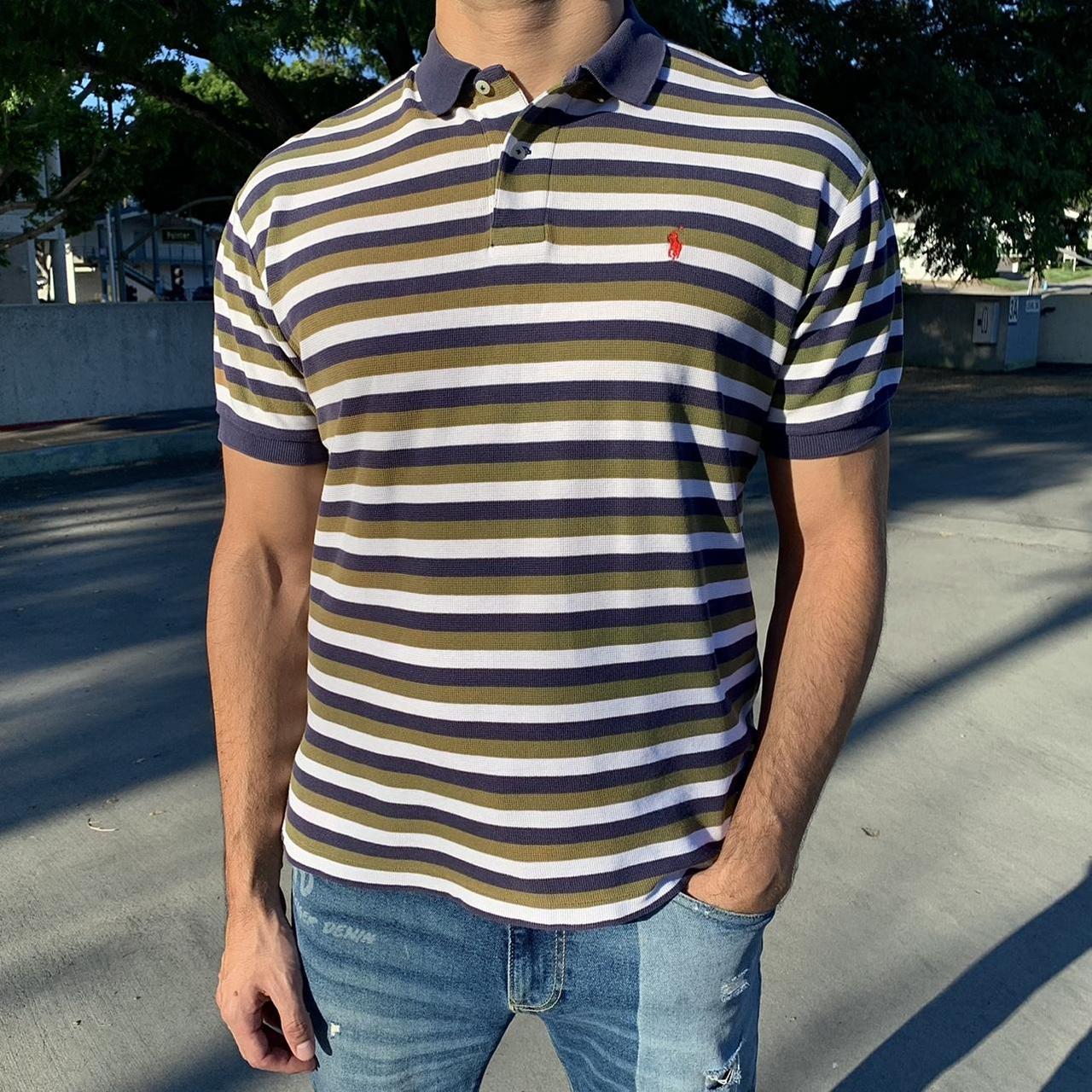 🐎 Vintage 90's Striped Polo Shirt by Polo Ralph - Depop