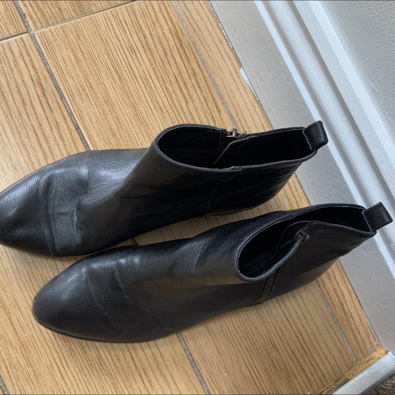 Office black faux leather ankle boots. Sturdy and... - Depop