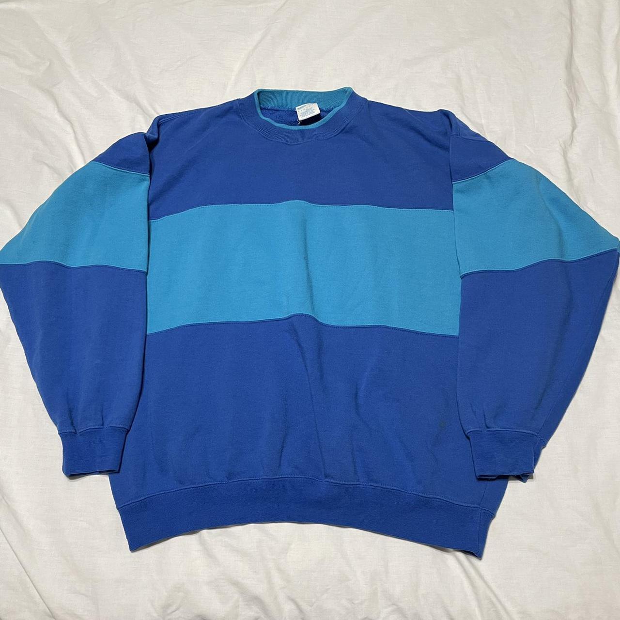Vintage 80s Blue color block sweater. Size XL.... - Depop