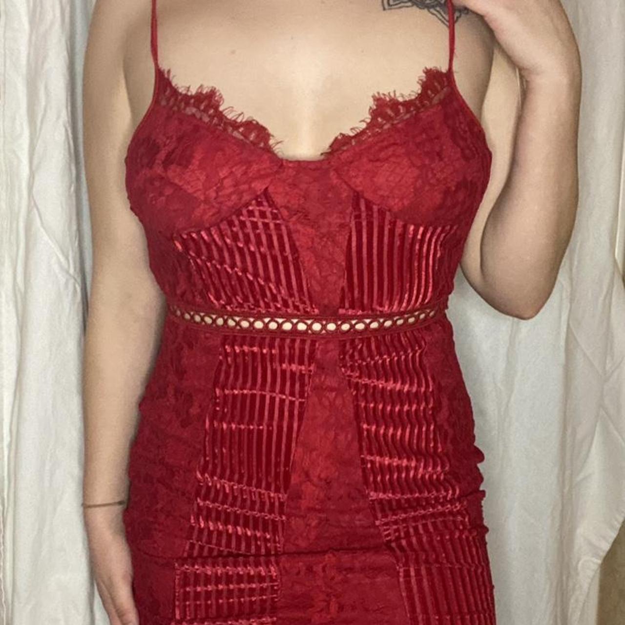 Red Strappy Lace Velvet Insert Bodycon Dress