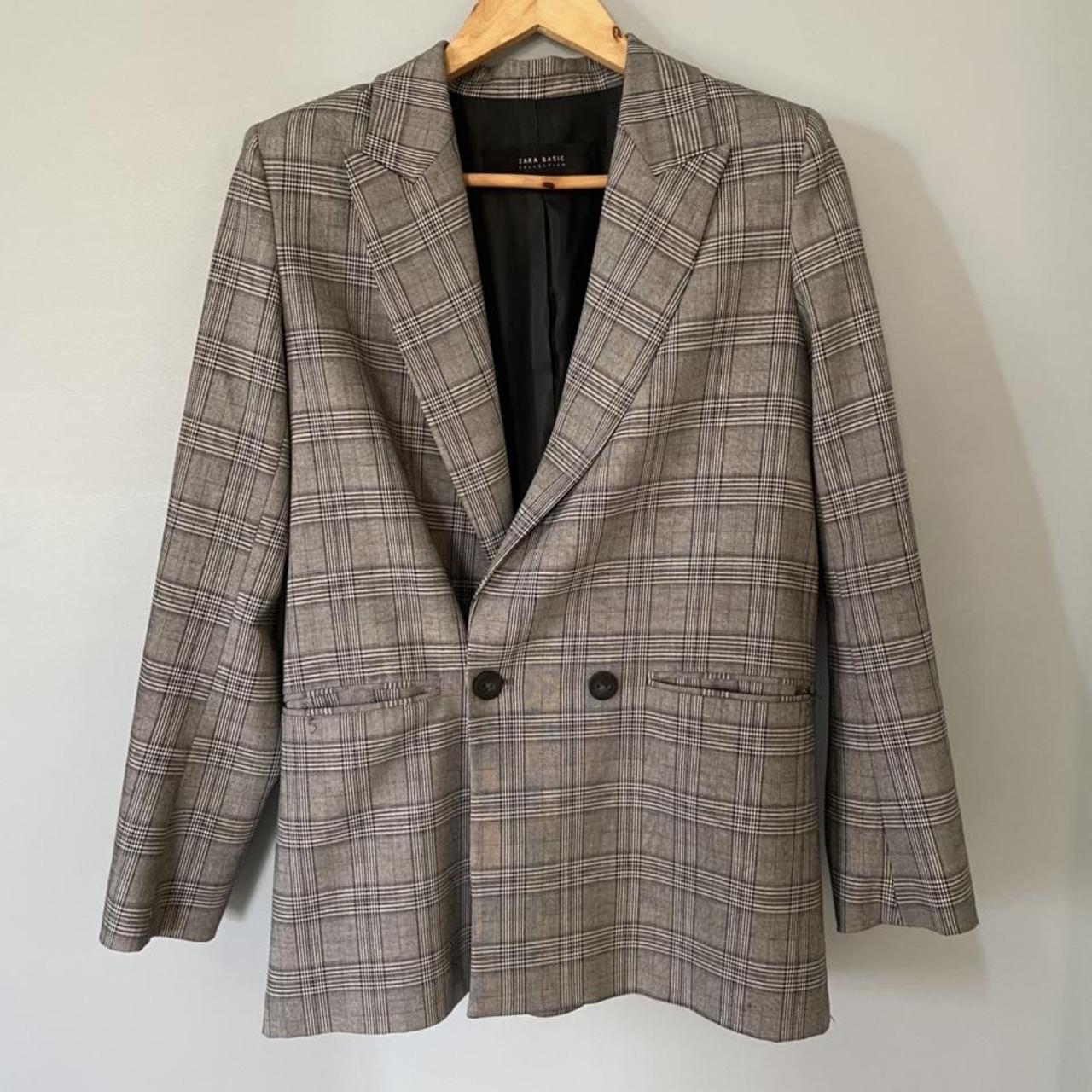 Zara grey check blazer size small Awesome oversized... - Depop