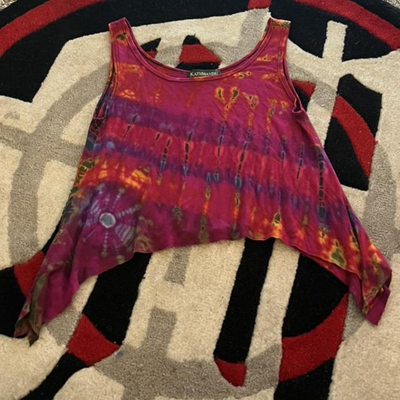 Hippie flowy tie dye tank size... - Depop