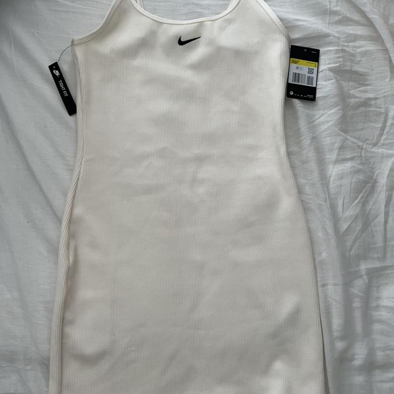 nike cream ribbed bodycon mini swoosh dress