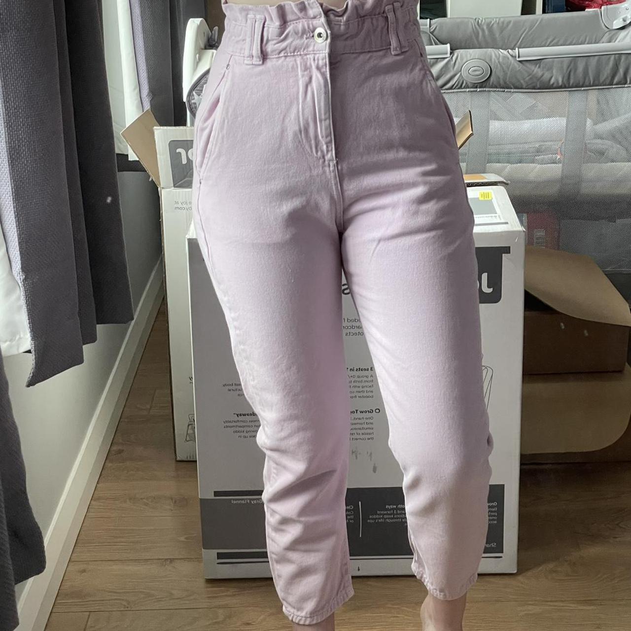 Zara light pink paperbag mom denim jeans. Excellent
