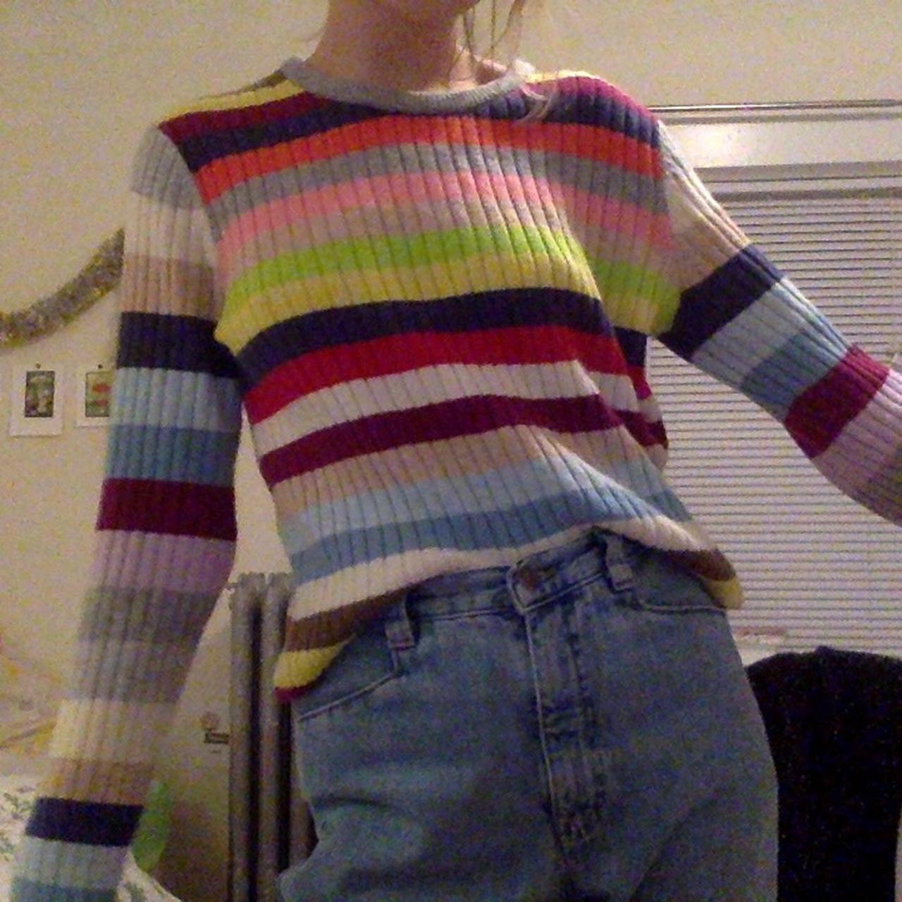 the coziest sweetest gap rainbow striped sweater. | Depop
