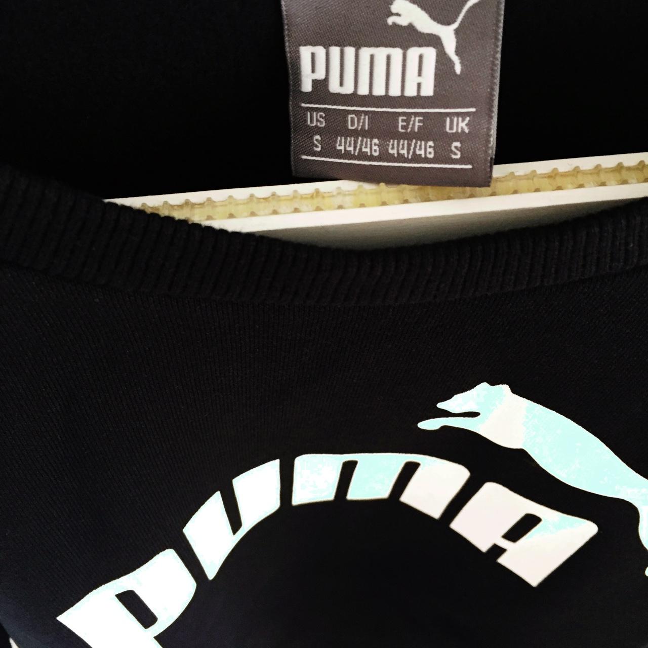 PUMA sweatshirt in black with white logo mens size... - Depop