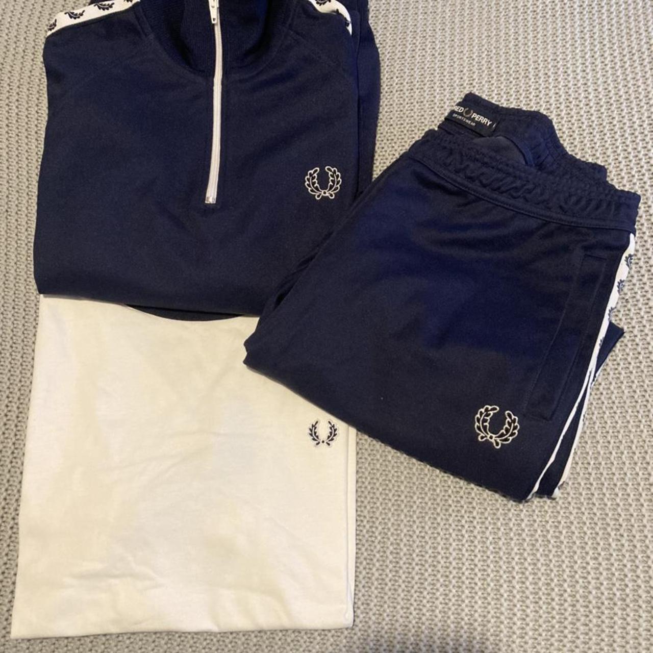 Fred Perry Navy Tracksuit Bottoms size M T shirt... - Depop