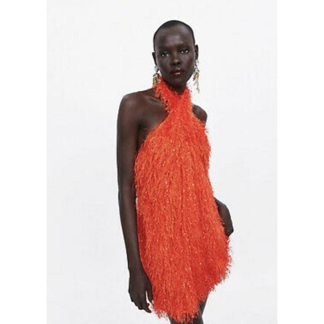 zara orange fringe dress