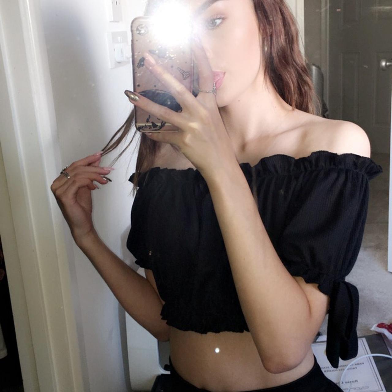 black bandeau top perfect condition size 6 plt... - Depop