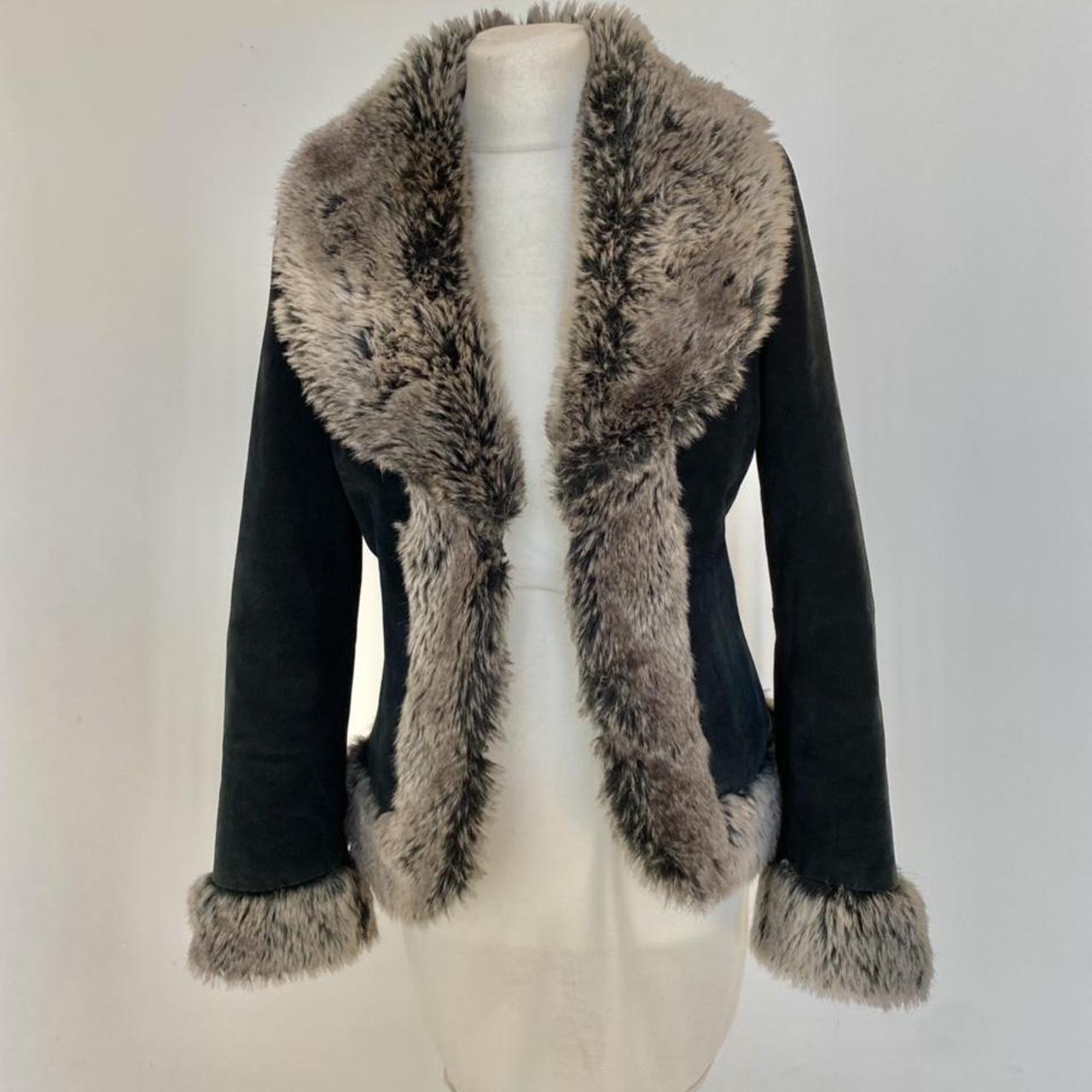 ♠️ Vintage Penny Lane Black Faux Fur Trim Collar Coat - Depop