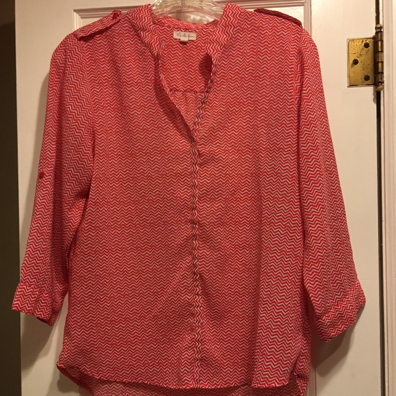 Macy's Women's Red and White Blouse | Depop