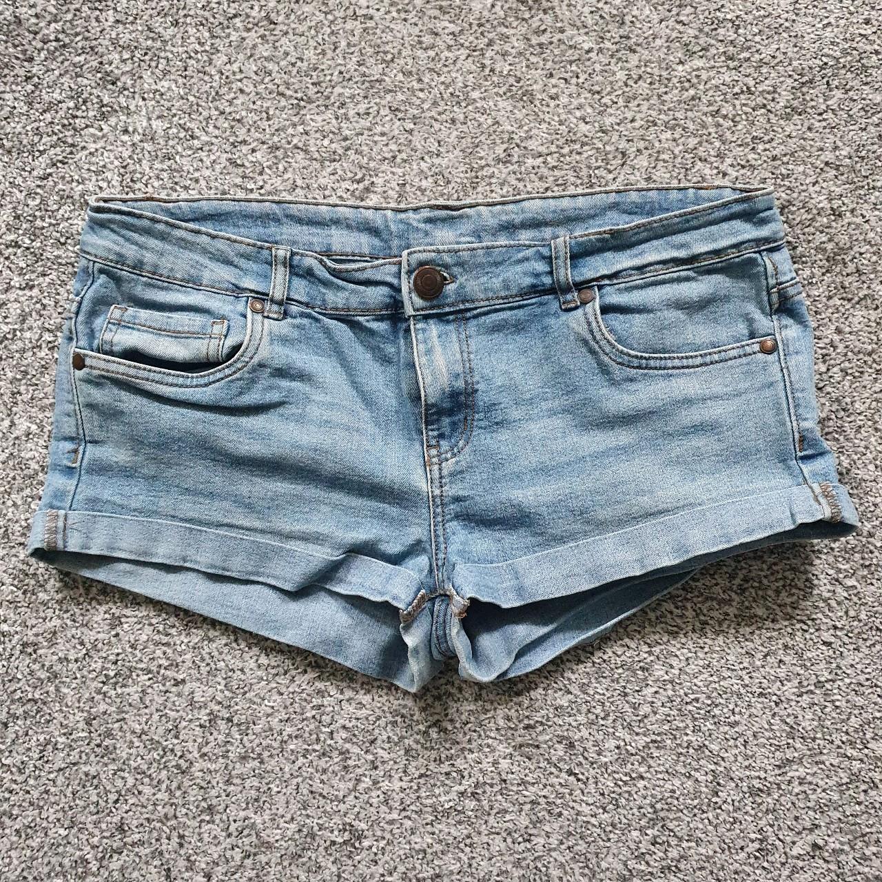 Light blue denim shorts with pockets and belt... - Depop