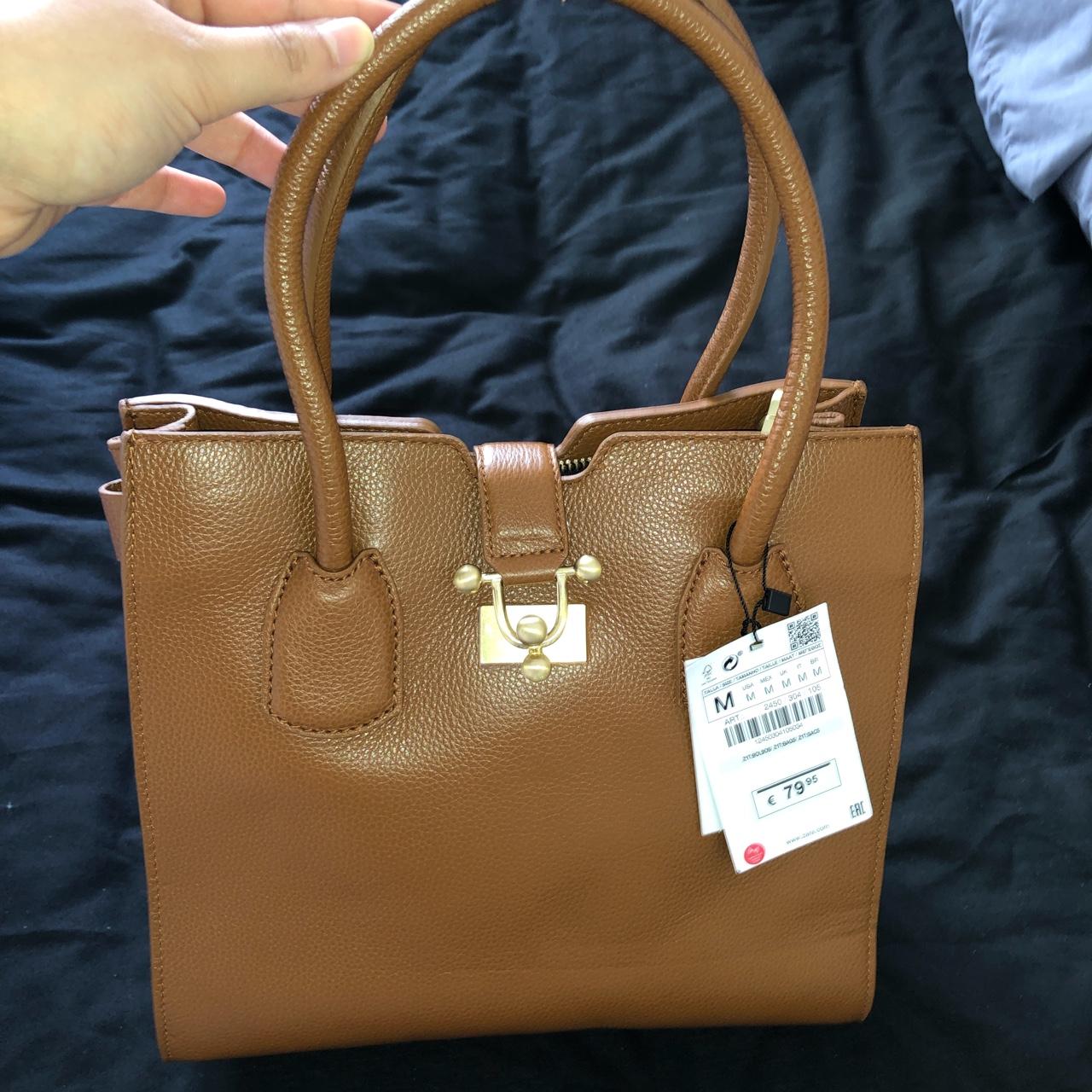 BNWT real leather Zara bag in beautiful tan colour.... Depop