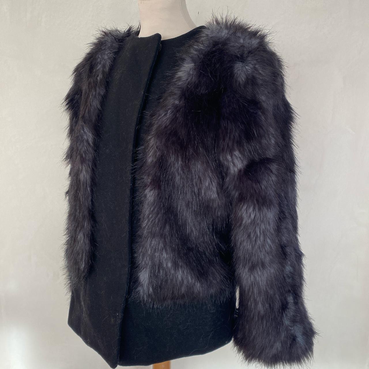 Filippa K faux fur short jacket in black & grey - Depop