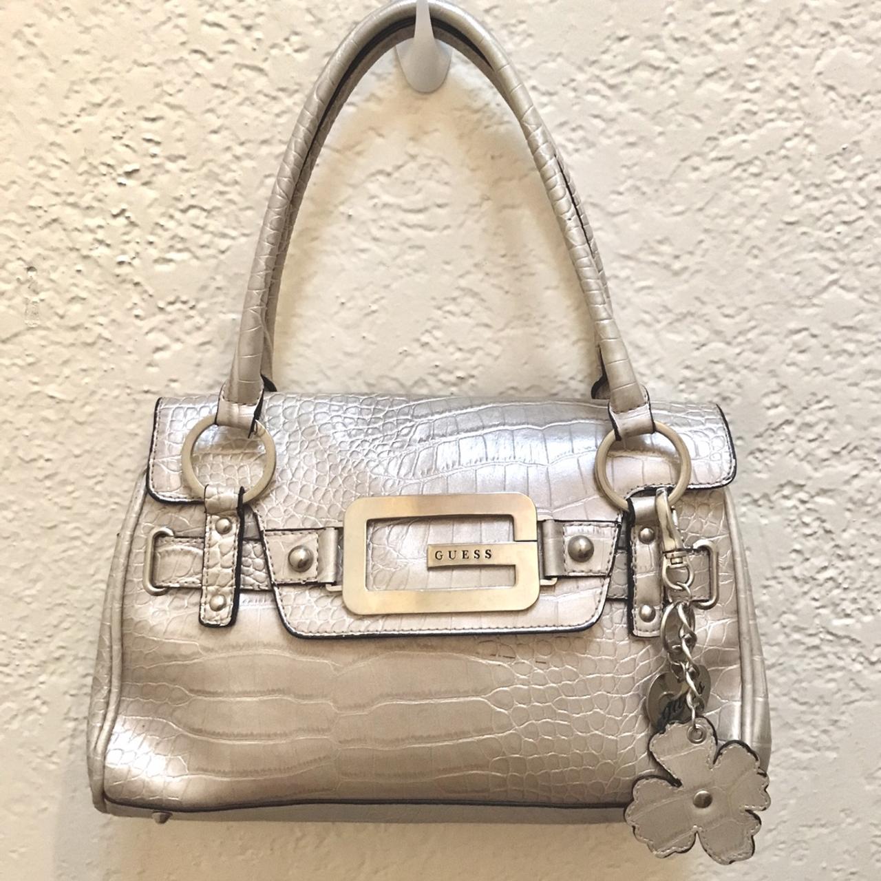 VINTAGE GUESS FAUX CROCODILE PRINT BEIGE METALLIC... - Depop