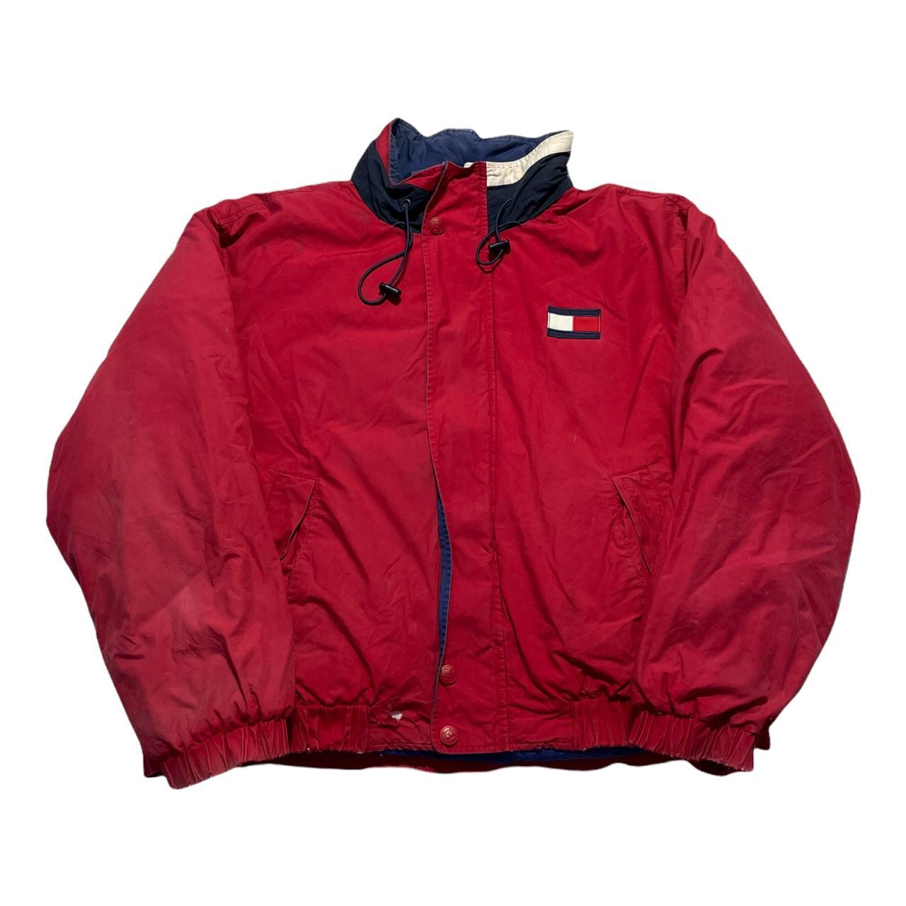 Vintage Red Tommy Hilfiger Zip-Up Puffer Jacket Size... - Depop