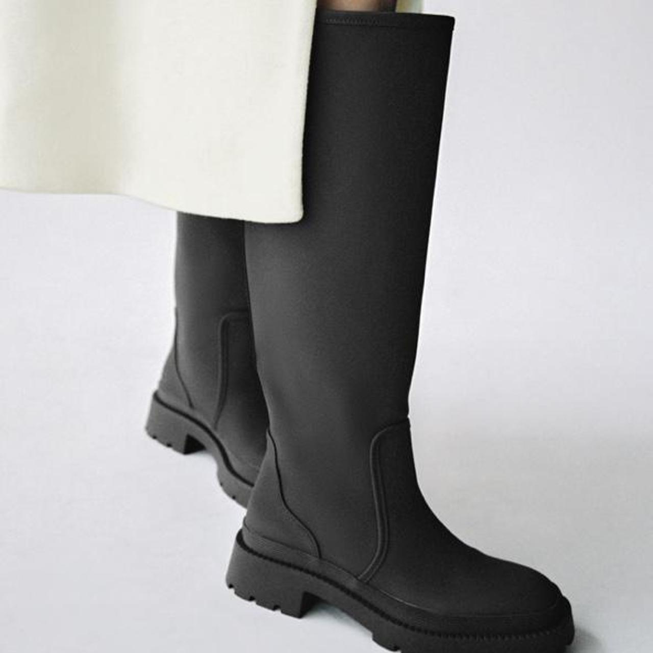 ZARA KHAKI FLAT RUBBERISED BOOTS SIZE 4 UK WORN... Depop