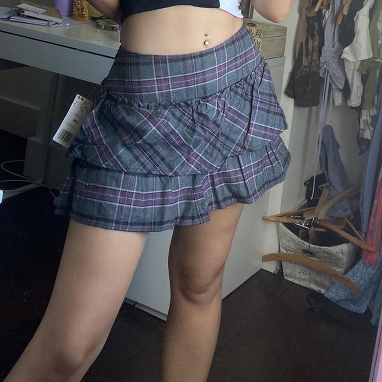 Y2k Mango Grey Pleated Tartan Mini Skirt UK 12... - Depop