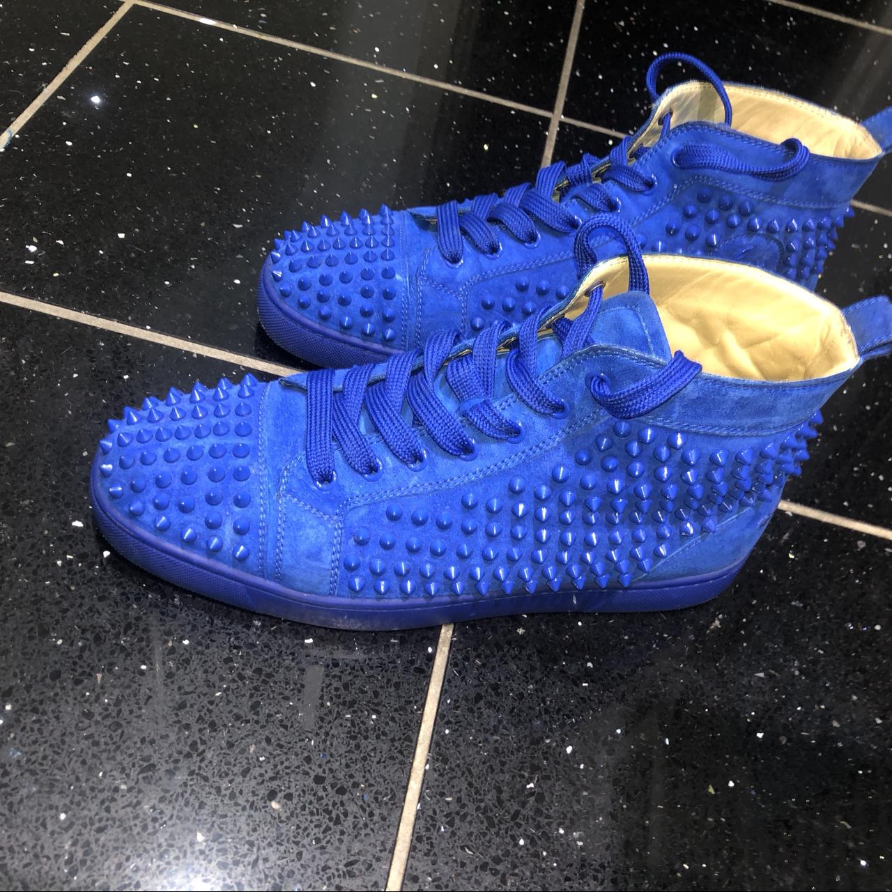Men's Christian Louboutin baby blue suede spikes. - Depop