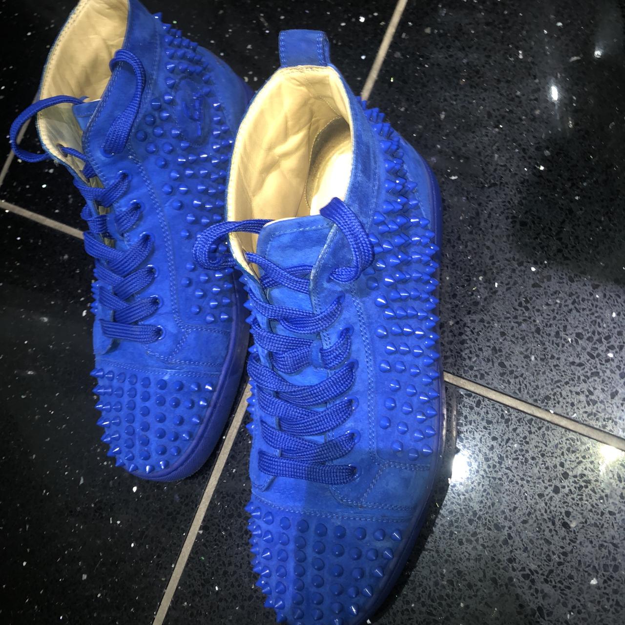 Men's Christian Louboutin baby blue suede spikes. - Depop