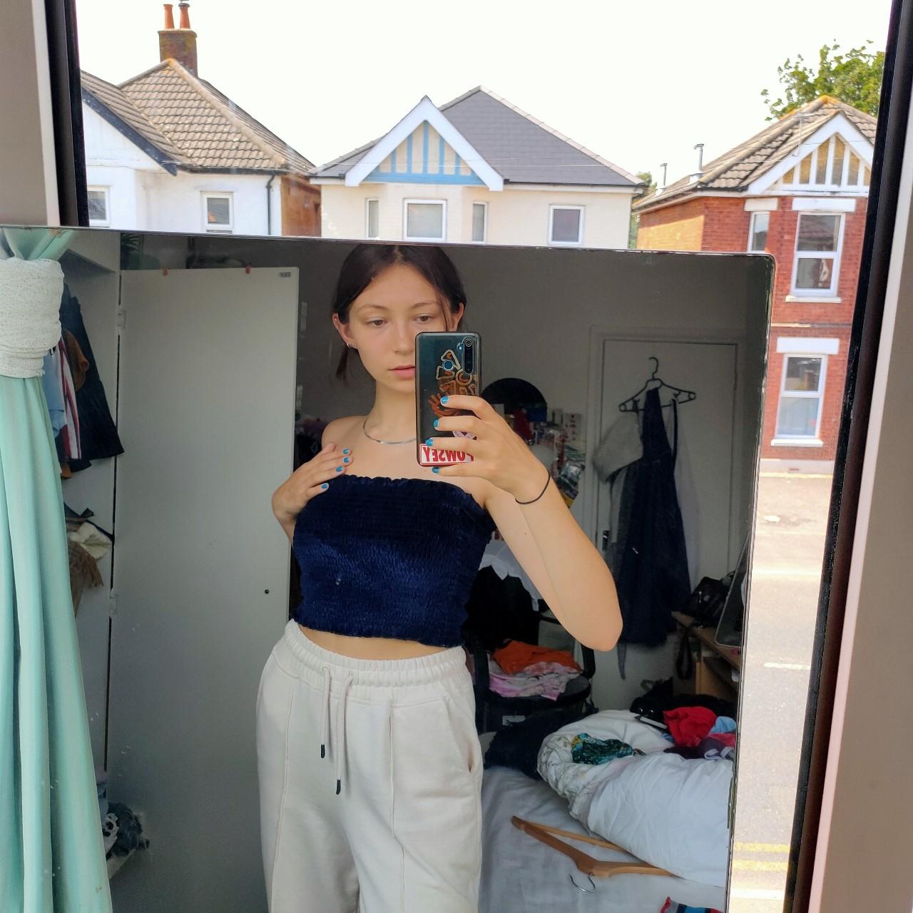 Hollister beautiful blue velvet ruched boob Depop