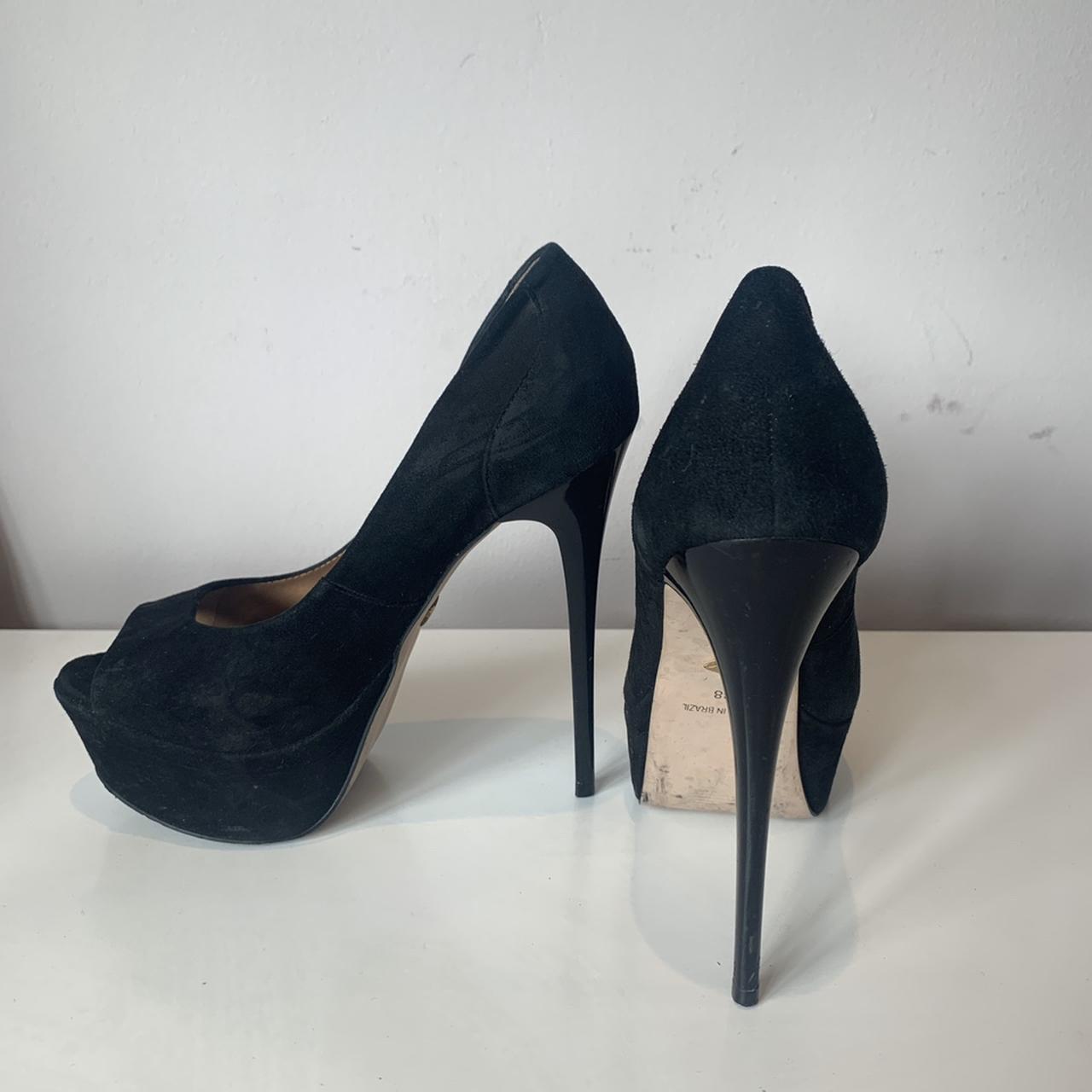 Kurt Keiger black suede with patent heel. Stiletto... - Depop