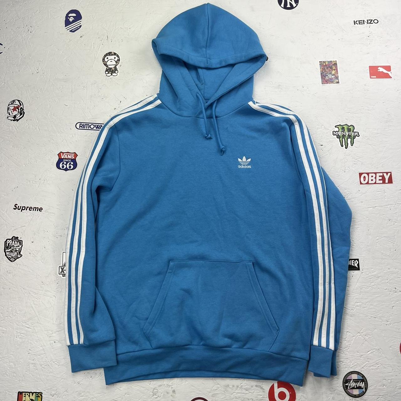 Adidas Originals Men's Blue and White Hoodie | Depop